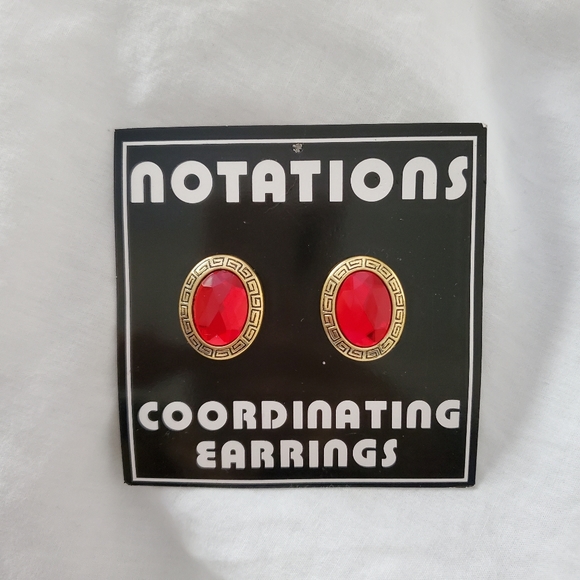New Notations Red Clip On Earrings - Picture 2 of 4